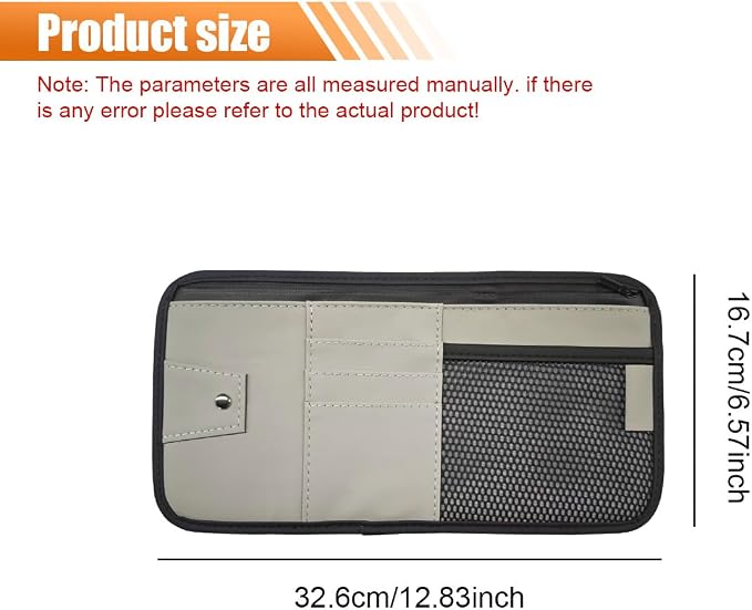 Car Sun Visor Organizer, PU Leather Automotive Visor Storage Pouch Holder with Multi-Pocket, Vehicle Interior Organizer Accessories for Sunglasses, Pen, Key, Phone, Cards, License(Gray)