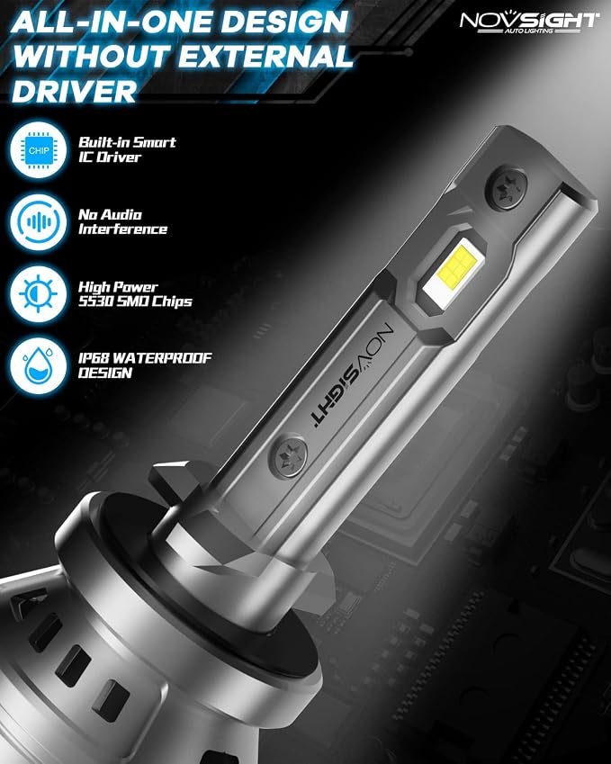 NOVSIGHT 880 LED Fog Light Bulbs - 6500K White 60W 13000LM Bright 899 885 893 LED Fog Lights, Plug and Play Fast Cooling Fog Light Bulbs Replacement, IP68 Waterproof, Pack of 2