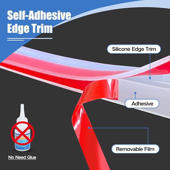Clear Rubber Edge Trim, Self-Adhesive Transparent Edge Protector for Sheet Metal Parts, Car Doors, Flexible Silicone Rubber Material, Size 1/16"(1mm), Fit 0-3/32"(2mm), U Channel Edge Guard, 10Ft