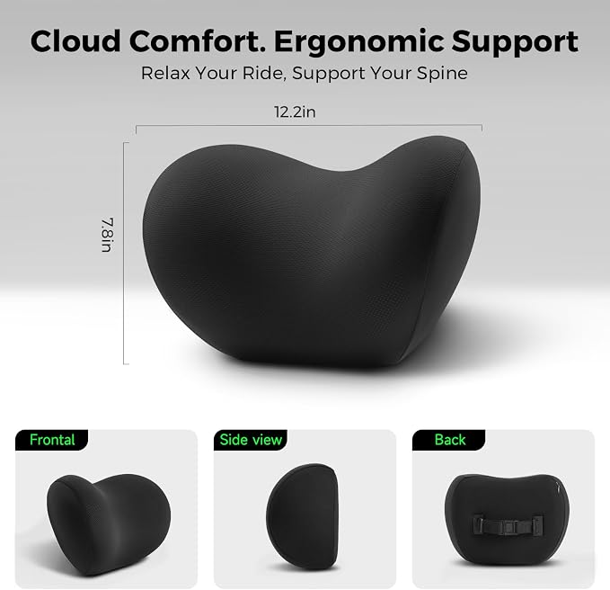 BEBAS Memory Foam Car Headrest Pillow - Breathable Neck Support Pillow for Driving, Universal Fit Cars/SUVs/Tesla/Toyota & Office Chair, Removable Cover (Black, Summer)
