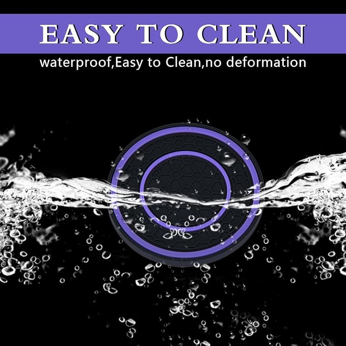 2 Pack Car Coasters for Cup Holder, 2.75 Inch Universal Auto Waterproof Coasters Silicon Insulation Cup Mats,No-Slip Anti Dust Insert Coaster for Woman Man, Suit for Vehicle Interior (2, Purple)