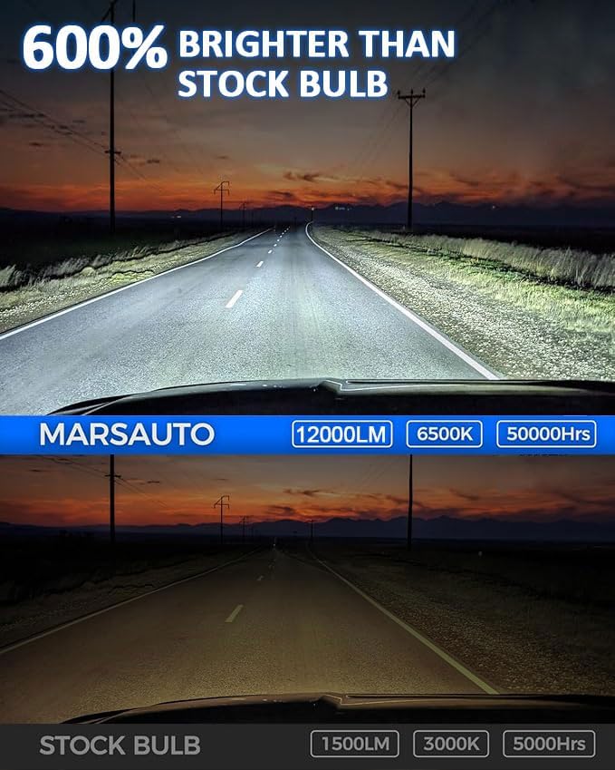 Marsauto 5202 Led Fog Light Bulbs, 12,000 LM 360° Illumination Upgraded 60 Pcs Chips 5201 PS24W Fog Lights Led, 6500K White Strong Penetration 5201 Fog Light Bulb for Car, Pack of 2