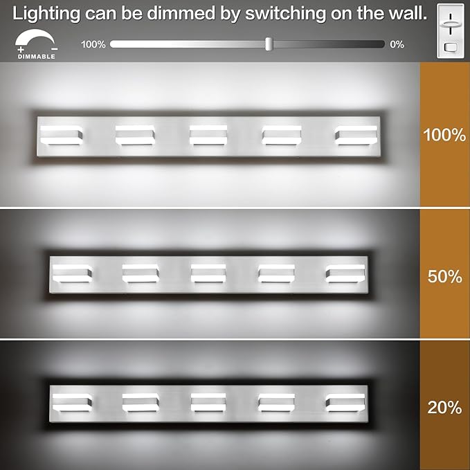 SOLFART 5 Light Bathroom Vanity Light Brushed Nickel Bathroom Vanity Light Fixtures Over Mirror Led Lights for Restroom Nickel ETL Listed