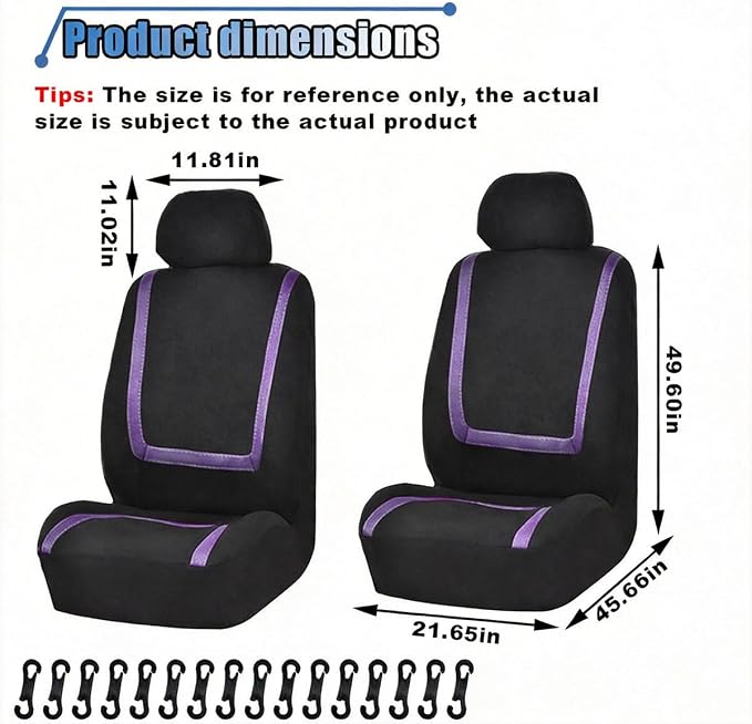 LAINLOY 2 Pack Car Seat Covers, Breathable Seat Protectors, Anti-Slip Driver Seat Cover, Comfortable Front Seat Cover Set Universal Fit for Truck, SUV, Sedan, Airbag Compatible (Black&Purple)