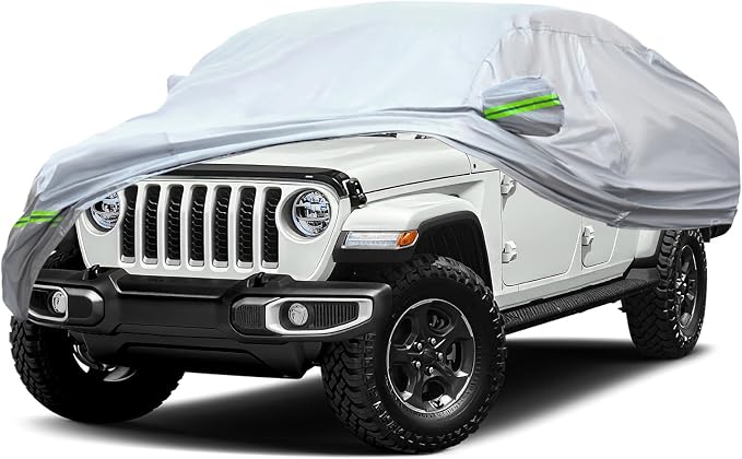 AUQDD 6-Layers Premium Truck Car Cover Waterproof All Weather Weatherproof UV Sun Protection Snow Dust Storm Resistant Outdoor Exterior Custom Form-Fit Full Padded Car Cover with Straps 213"-237" K14