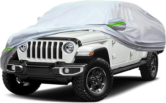 AUQDD 6-Layers Premium Truck Car Cover Waterproof All Weather Weatherproof UV Sun Protection Snow Dust Storm Resistant Outdoor Exterior Custom Form-Fit Full Padded Car Cover with Straps 213"-237" K14