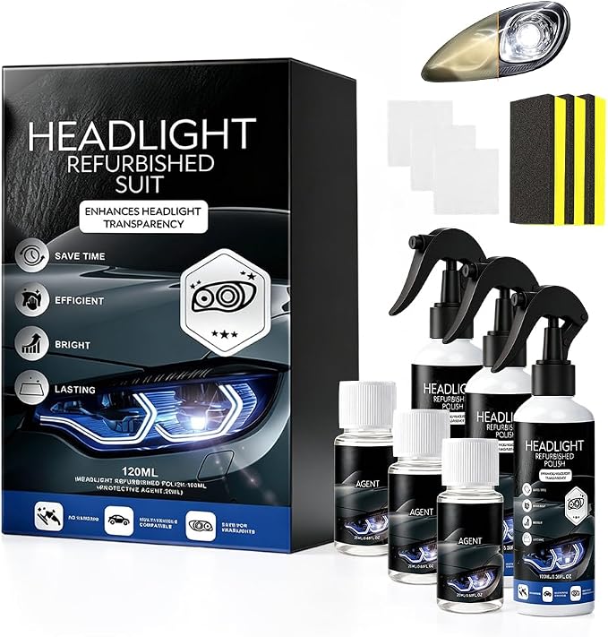 Headlight Restoration Kit No Sanding, Car Headlight Restorer for Cloudy Yellowed Lenses, Headlight Restoration Polish with Coating, Easy 3-Step for Cars Trucks SUVs (Set 3)
