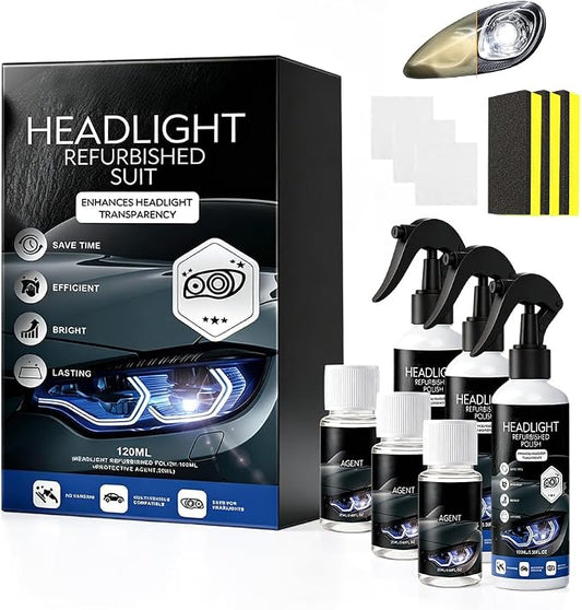 Headlight Restoration Kit No Sanding, Car Headlight Restorer for Cloudy Yellowed Lenses, Headlight Restoration Polish with Coating, Easy 3-Step for Cars Trucks SUVs (Set 3)