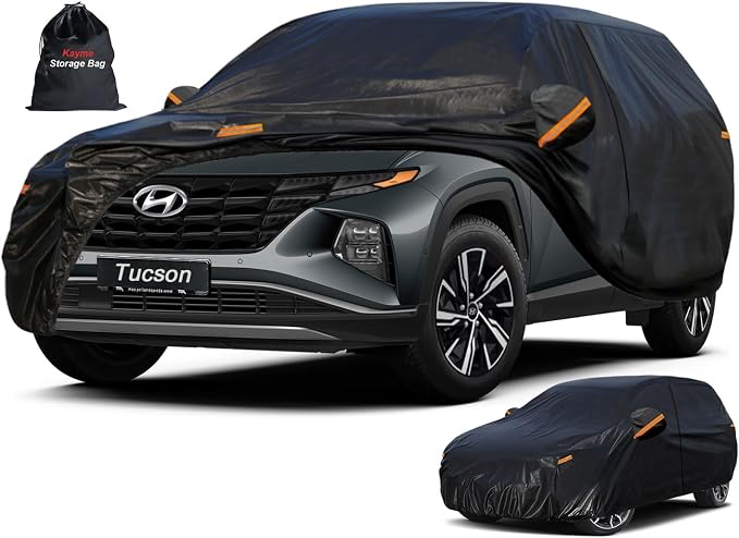 Kayme 7 Layers SUV Car Cover Custom Fit for Hyundai Tucson (2004-2025) Waterproof All Weather for Automobiles, Outdoor Full Cover Rain Sun UV Protection.Black