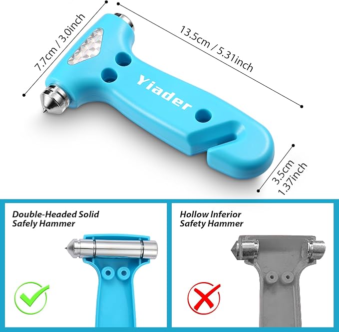 Window Breaker, 3-in-1 Emergency Escape Tool with Car Window Breaker and Seatbelt Cutter, Car Safety Hammer Car Essentials Tool for Women（Blue）