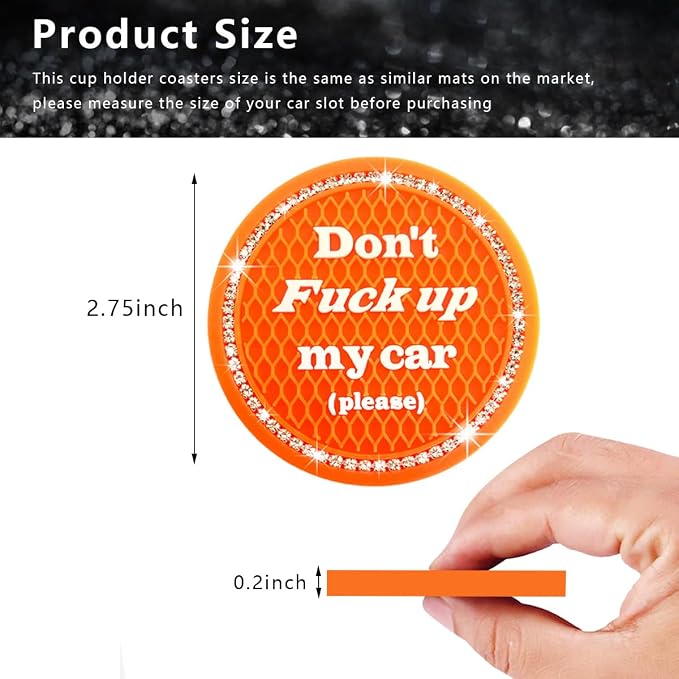 Ziciner 2 Pack Bling Car Cup Holder Coaster, 2.75 Inch Anti-Slip Auto Insert Cup Coaster, Crystal Car Drink Cup Mat Perfect for Women Girls, Universal Interior Decor Accessories (Orange)