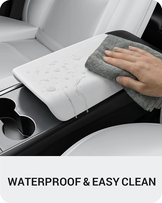 BASENOR Armrest Cover for 2017-2024 Tesla Model Y Model 3 Center Console Cover Non-Slip TPU [No Logo] Protector Armrest Tesla Accessories White (Not Compatible with 2025 2026 Model Y/3)