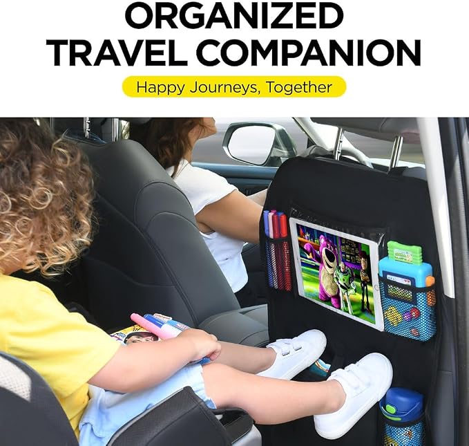 lebogner Back Seat Cover for Kids + 6 Pocket Storage Organizer, 2 Pack X-Large Kick Mats Backseat Protector with iPad Tablet Holder, Car Seat Back Protectors for Vehicles to Protect from Dirt & Mud