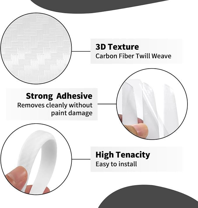 6 Inch 4Pcs 3D Carbon Fiber Texture Car Door Edge Protector Trim Strip Anti-Scratch and Anti-Collision Side Door Protectors Vehicle Exterior Accessories Sticker White