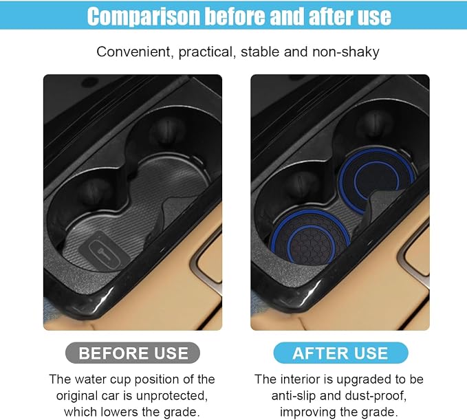2PCS Car Cup Holder Coasters, 2.75 Inch Auto Non-Slip Anti Dust Cup Mats, Console Cup Holder Insert Coaster Auto Insulated Mats, Universal Interior Accessories for Most Cars (Blue)