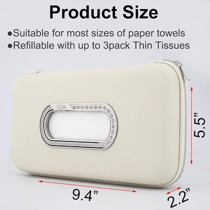 Car Tissue Holder, Sun Visor Napkin Holder, Car Visor Tissue Holder, Luxury PU Leather Backseat Tissue Case Holder (Beige)