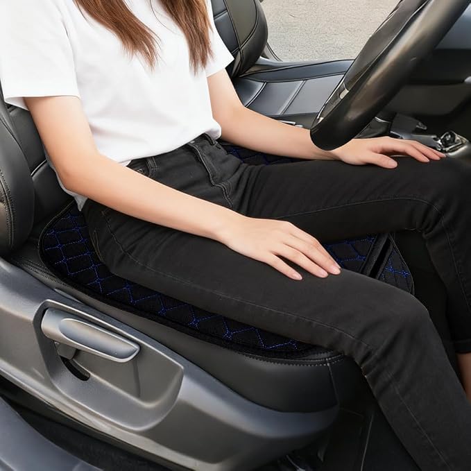 Leather Front Car Seat Cover, Anti-Slip Car Seat Bottom Covers, Full Wrapped Bottom Seat Protectors with Storage Pocket, Universal Comfortable Seat Cushion Fit Vehicles SUVs Trucks (K2-Black Blue)
