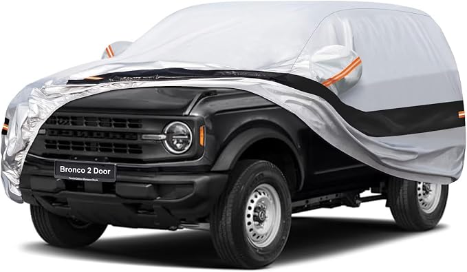 10 Layers Car Cover Custom Fit for Ford Bronco 2 Door/Sport (2021-2026), Waterproof All Weather for Automobiles, Outdoor Full Cover Sun Dust Rain Protection with Cotton. Silver