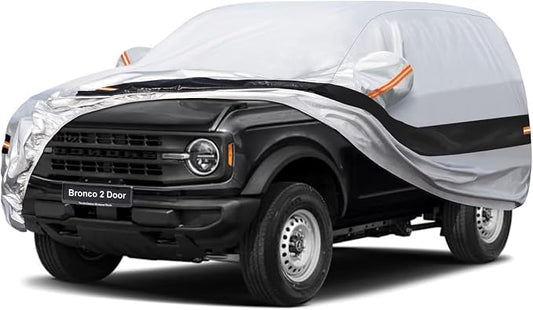 10 Layers Car Cover Custom Fit for Ford Bronco 2 Door/Sport (2021-2026), Waterproof All Weather for Automobiles, Outdoor Full Cover Sun Dust Rain Protection with Cotton. Silver