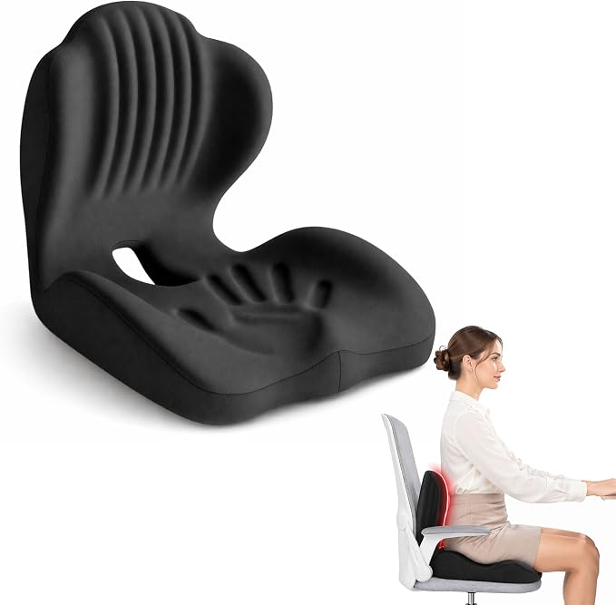 Pain Relief Ergonomic Seat Cushion with Lumbar Support, Memory Foam, L-Shaped, for Office Chair, Car Seat, Gaming Chair (Black)