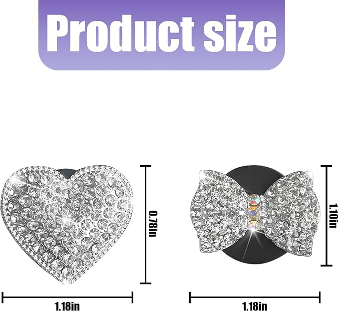 Bling Car Air Vent Clip, 2PCS Crystal Rhinestone Diamond Automotive Heart Shape Clip Charm, Cute Sparkling Vehicle Interior Decoration Accessories, Universal for SUV Sedan Trucks (Silver)