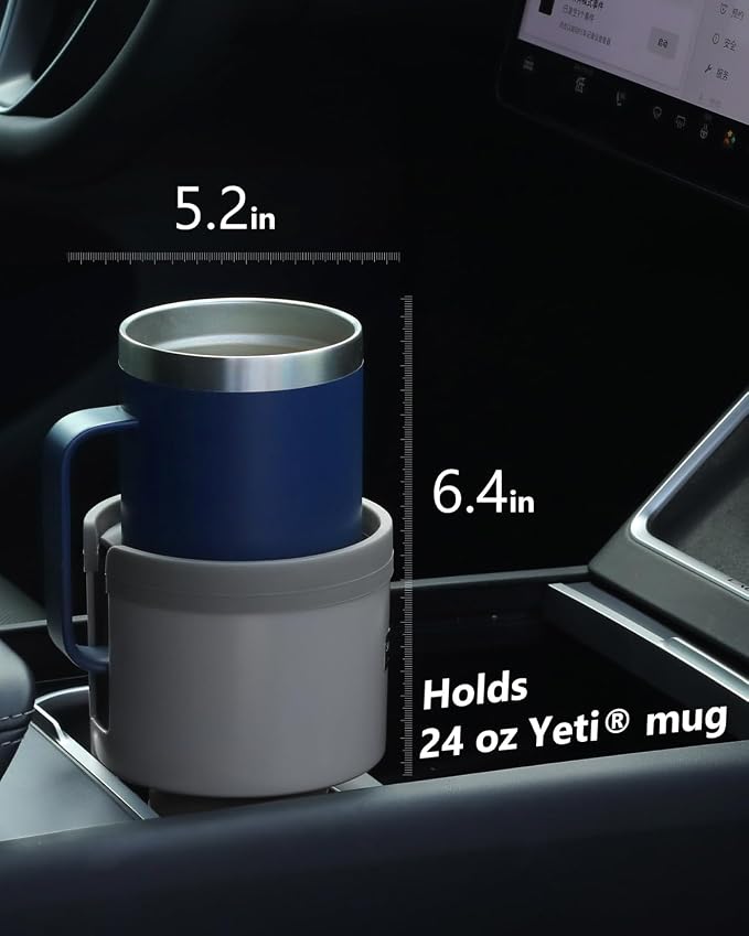 Seven Sparta Car Cup Holder Expander with Offset Adjustable Base, Compatible with Hydro Flasks 32/40 Ounce, Compatible with Yeti Ramblers 20/26/30 Ounce, Other Bottles in 3.4"-3.8" (Gray)