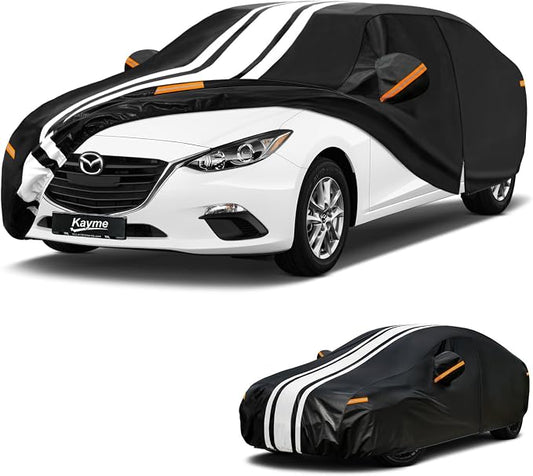 Kayme Heavy Duty Car Cover Custom Fit for Mazda 3 Sedan (2003-2026) Waterproof All Weather for Automobiles, Gift with Tape/Towel, Outdoor Full Exterior Cover Rain Snow Sun UV Protection.