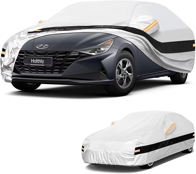 10 Layers Car Cover Custom Fit for Hyundai Elantra (2006-2026), Waterproof All Weather for Automobiles, Outdoor Full Cover Sun Dust Rain Protection with Cotton. Silver