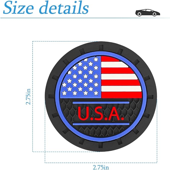 AUCELI 4 Pack Car Cup Holder Coasters, Colored American Flag US Flag Insert Car Cup Coaster, 2.75 Inch Anti Slip Shockproof Embedded Drink Mat, Vehicle Interior Decor Accessories