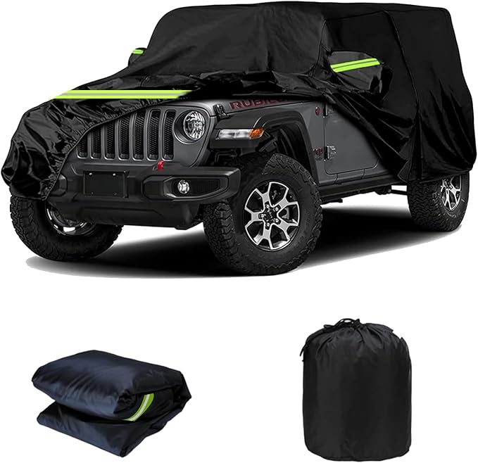 Waterproof Car Cover for Jeep Wrangler 2 Door, All Weather for Jeep Rain Cover for Automobiles, Outdoor Full Exterior for Jeep Covers Fits JK JL YJ TJ