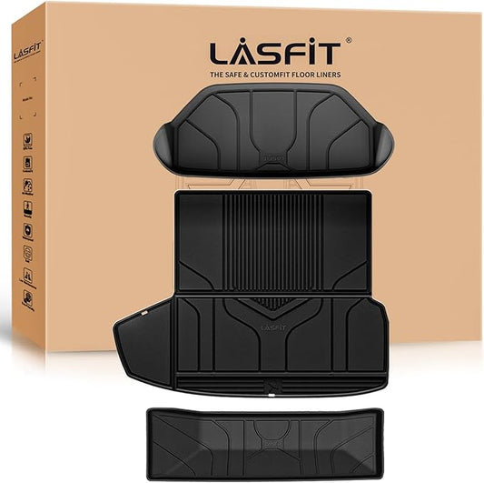 LASFIT Premium Extra Thick Trunk Mats for Tesla Model S & Plaid 2021-2025 | 100% TPE All Weather Custom Fit Frunk Mat Sub Trunk Mat Cargo Liner Set, 3PC Black