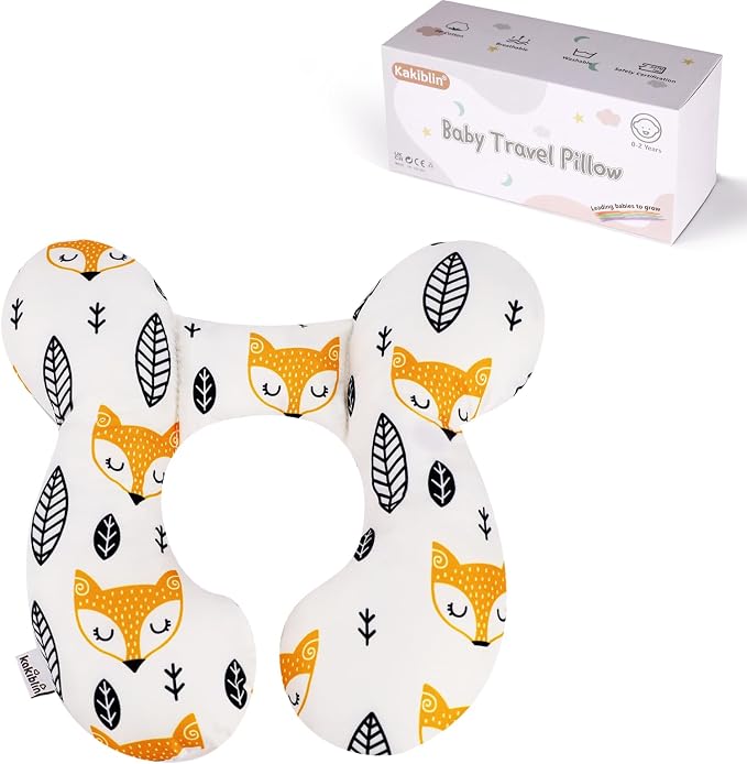 KAKIBLIN Baby Neck Pillow, Upgraded Baby Support Pillow for Head and Neck, Babies Head Pillow for Car Seat, Stroller, Pushchair,Travel(Yellow Fox)