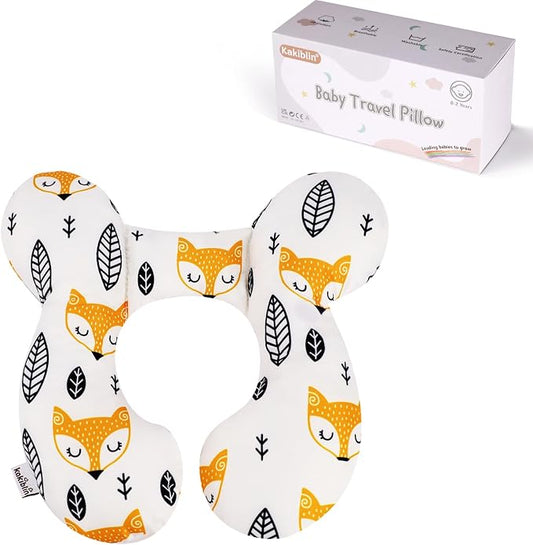 KAKIBLIN Baby Neck Pillow, Upgraded Baby Support Pillow for Head and Neck, Babies Head Pillow for Car Seat, Stroller, Pushchair,Travel(Yellow Fox)