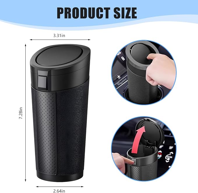 Car Trash Can, Leakproof Mini Automotive Garbage Bin Side Door Cup Holder Dustbin with Lid, Vehicle Interior Storage Organizer Accessories, Universal for SUV, Sedan, Truck (Black)