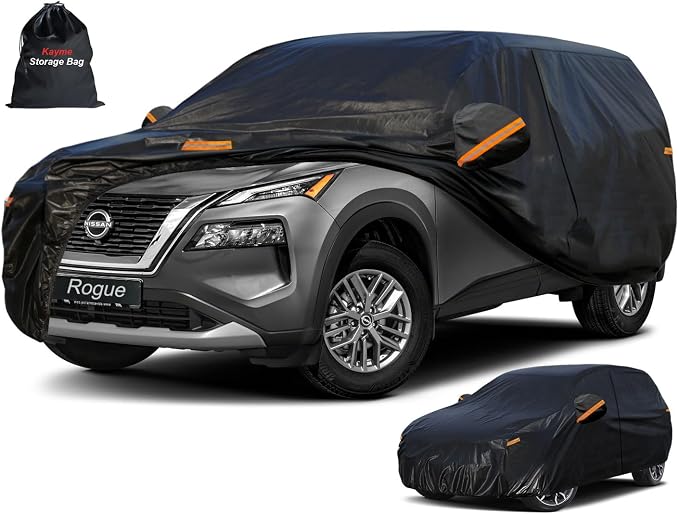 Kayme 7 Layers SUV Car Cover Custom Fit for Nissan Rogue (2007-2025) Waterproof All Weather for Automobiles, Outdoor Full Cover Rain Sun UV Protection.Black