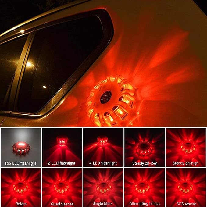 2Pack LED Road Safety Flare Roadside Warning Flashing Lights Emergency Disc Beacon for Car Marine Boat