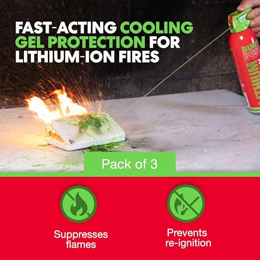 Lithium-Ion Fire Extinguishing Gel 3-Pack - Battery Fire Suppression Gel for Electronics, Stops Thermal Runaway, Non-Toxic, Eco-Friendly, 14oz Canister, Made in USA