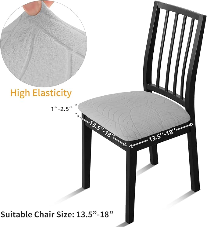 Fuloon Waterproof Chair Seat Covers 4 PCS, Stretch Cushion Covers Washable Dining Room Seat Slipcover Removable Kitchen Chair Protector (4, Light Grey)