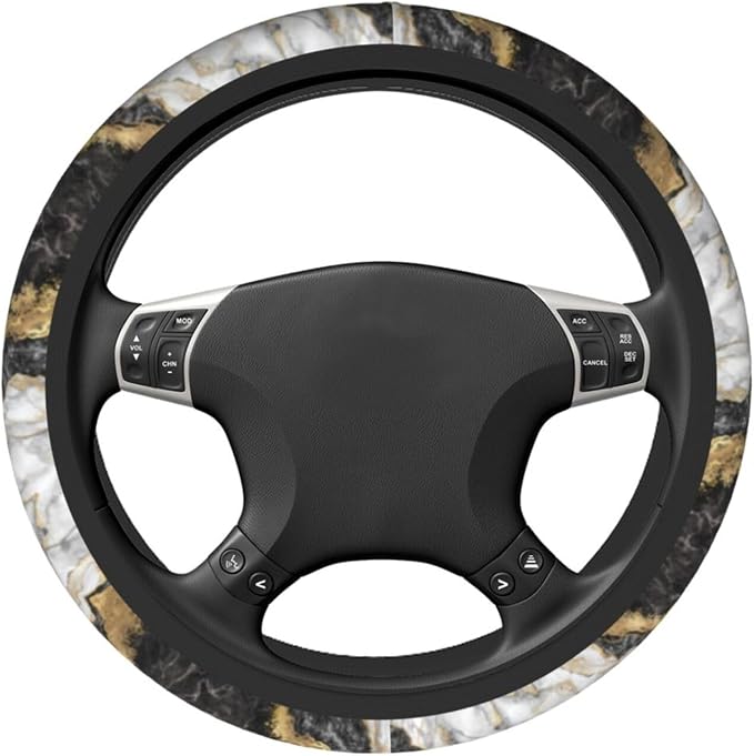 Marble Black And Grey Gold Steering Wheel Cover For Women Men Girls, Universal 15 Inch Anti Slip Steering Wheel Protector Car Accessories Interior For Auto Truck Suv