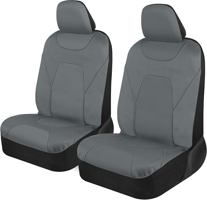 Motor Trend AquaShield Waterproof Front Seat Covers, Solid Gray Seat Covers for Cars – Neoprene Front Car Seats Cover, SUV Seat Covers Protector - Car Interior Cover for Auto, Trucks, & Dog Owners
