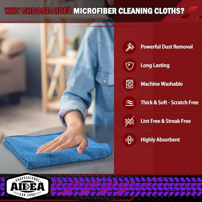 AIDEA Microfiber Cleaning Cloth-150PK, Microfiber Towels for Cars, 12"×12" | Premium All Purpose Car Cloth, Lint Free Rags, Absorbent Towels for SUVs, House, Kitchen, Window, Car Cleaning Wipes
