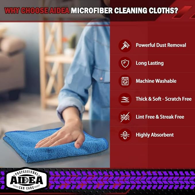 AIDEA Microfiber Cleaning Cloth, 800PK, Microfiber Towels for Cars, Shop Towels Cleaning Rags, Premium Wash Cloths, Absorbent Towel for SUVs, House, Kitchen, Commercial, Cleaning Supplies 12×12"