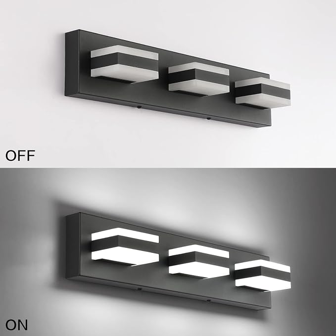 SOLFART Black Bathroom Vanity Light Fixtures Over Mirror LED Dimmable 3 Lights Bath Lighting Restroom Light Modern Vanity Lights for Bathroom Bath Lights ETL Listed
