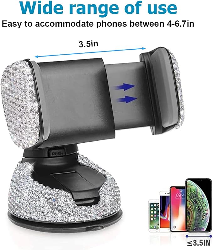 Osilly 27PCS Bling Car Accessories Set for Women, 15 Inch Reinestone Crystal Steering Wheel Covers License Plate Frame USB Charger Phone Holder Coasters, Vehicle Decorations, Universal Fit（White）