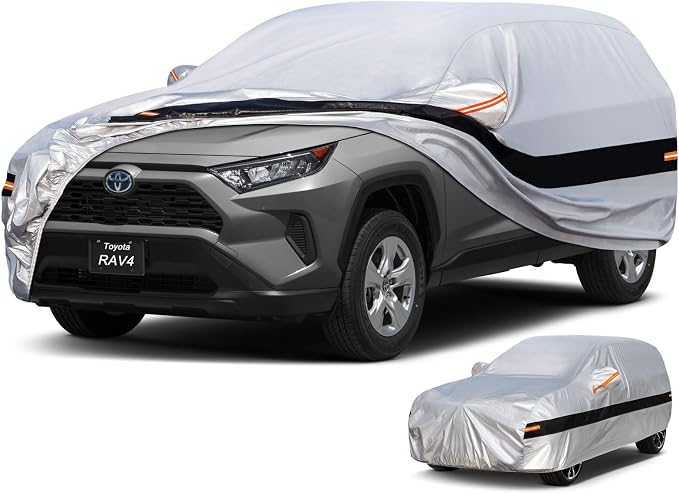 10 Layers SUV Car Cover Custom Fit for Toyota RAV4 (2005-2024) Waterproof All Weather for Automobiles, Full Cover Sun UV Rain Protection.Silver