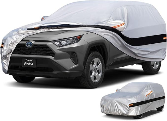 10 Layers SUV Car Cover Custom Fit for Toyota RAV4 (2005-2024) Waterproof All Weather for Automobiles, Full Cover Sun UV Rain Protection.Silver
