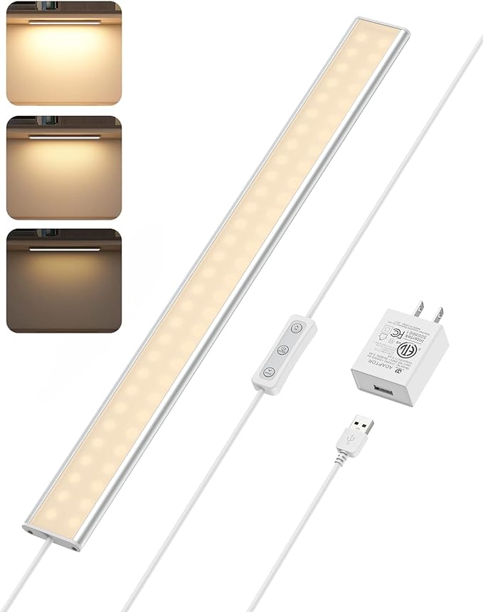 ASOKO Under Cabinet Lights, Upgrade 16inch LED Closet Light with Dimmable 3000K Warm White and Memory Function, Plug-in Under Counter Lights for Kitchen/Desk/Shelf/Workbench/Display Case/Room | ASOKO 16" Under Cabinet LED Light, Dimmable 3000K Plug in ...