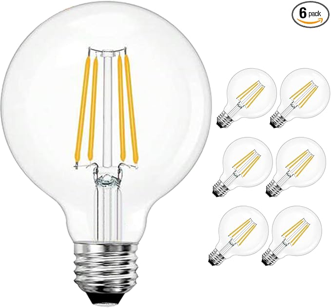 6 Pack LED G25 Globe Light Bulbs Bulbs 6W - 4000K Cool White Dimmable 60W Equivalent E26 Base 120V - Edison Vanity Light Bulbs for Bedroom, Kitchen, Vanity, Mirror Vintage (4000K - Cool White)