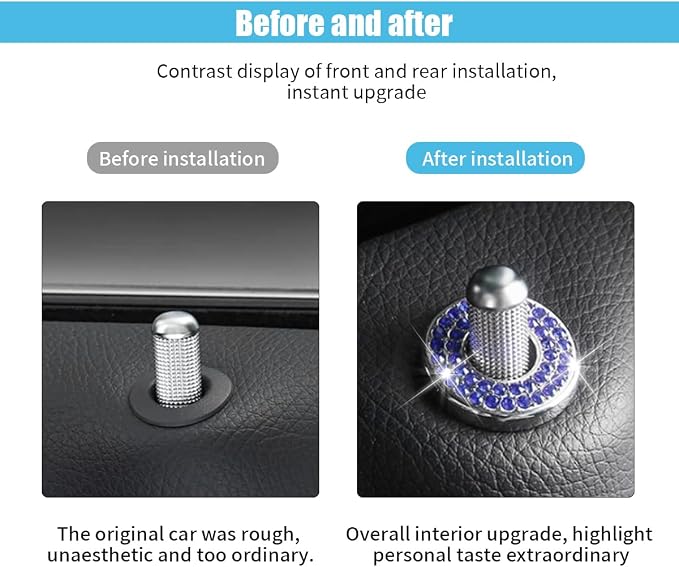 JOYCOURT 4Pack Bling Car Inner Door Lock Pull Stickers, Blue | Rhinestone Bling Car Pull Rod Bolt Decoration Cover Interior Car Accessories, for Mercedes-Benz A/B/C/E Class GLC GLA GLK GLA