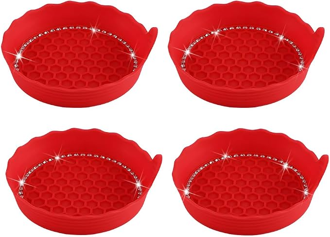 HZEL 4PCS Bling Car Cup Holder Coaster, Shiny Crystal Rhinestone Silicone Dustproof Drink Cup Insert Pad, Dazzling Automotive Interior Water Bottle Holder Embedded Mat, Universal Fit (Red)